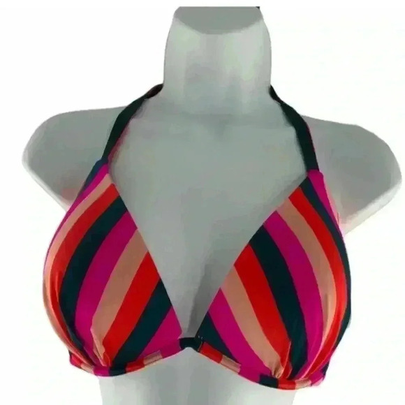 Shade & Shore Bikini Top Multicolor Striped Colorful Swimwear Bro Size 34DD - Picture 1 of 6